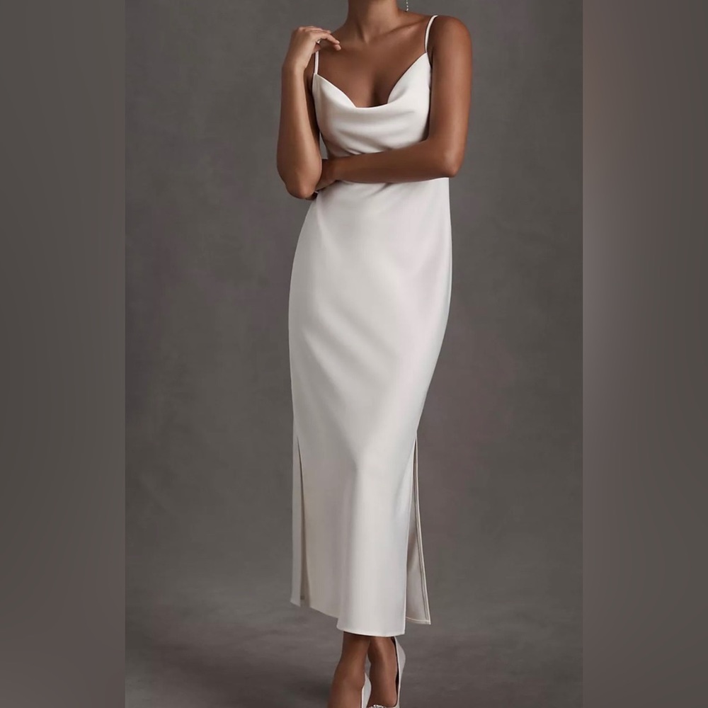 BHLDN Cali Satin Cowl-Neck Midi Slip Dress - Size 6 (NWT)